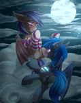  2017 absurd_res anus bat_pony bat_wings blue_hair blush butt clothed clothing cloud cutie_mark dock duo fan_character fangs female female/female feral full_moon hair hi_res hooves legwear masturbation membranous_wings moon my_little_pony night on_cloud outside pussy pussy_juice spread_legs spreading striped_legwear stripes teta tongue tongue_out wings 