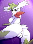  2017 anthro anus breasts butt chowdie female fur green_eyes green_hair hair legendary_pok&eacute;mon looking_at_viewer lying neck_tuft nintendo nipples nude on_front pok&eacute;mon pussy shaymin shaymin_(sky_form) smile solo tuft video_games 