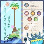  ^_^ alolan_exeggutor alolan_form bird blue_sky chef_hat closed_eyes commentary_request cursive dated day engrish exeggutor fork gen_3_pokemon gen_7_pokemon guzzlord hat island lasy malasada menu no_humans ocean palm_tree pokemon pokemon_(creature) ranguage seagull seashell sharp_teeth shell sky spoon star sun teeth text_focus translation_request tree ultra_beast water wingull 