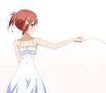  arm_behind_back bad_id bad_pixiv_id blush collarbone dress eyebrows_visible_through_hair frilled_dress frills hair_ornament halterneck highres looking_to_the_side ototsu_(nitta225) parted_lips pinky_out profile red_eyes red_hair red_string short_hair short_ponytail sideways_mouth simple_background solo spaghetti_strap string sundress white_background white_dress yuuki_yuuna yuuki_yuuna_wa_yuusha_de_aru yuusha_de_aru 