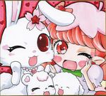  &lt;3 11番 bear bow cherry eyelashes eyes_closed female feral flower food fruit fur human jewelpet jewelry labra_(jewelpet) lagomorph mammal necklace one_eye_closed plant polar_bear rabbit red_eyes ruby_(jewelpet) sanrio white_fur wings 