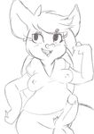  2016 anthro balls bat big_ears black_and_white bottomless breasts bryce_(sprocket) clothed clothing dickgirl intersex line_art looking_away looking_up mammal monochrome nipple_bulge open_mouth penis pubes shirt sketch solo sprocket_(artist) standing 