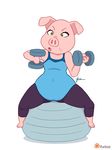  anthro barefoot exercise exercise_ball eyelashes female furboz green_eyes mammal open_mouth pig porcine rosita_(sing) signature simple_background sing_(movie) solo weightlifting white_background workout 