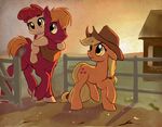  apple_bloom_(mlp) applejack_(mlp) big_macintosh_(mlp) blonde_hair brother cowboy_hat cutie_mark earth_pony equine female feral freckles friendship_is_magic fur green_eyes group gsphere_(artist) hair hat horse mammal my_little_pony pony ranch red_hair ribbons sibling sisters young 