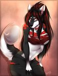  anthro breasts canine clothing female looking_at_viewer mammal myloveless nipple_bulge smile solo torn_clothing watermark wide_hips 