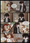  anthro black_nose blue_eyes breasts canine cervine clothed clothing comic deer dennyvixen dog duo english_text female green_eyes inside jewelry male mammal necklace smile text 