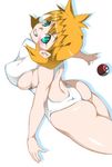  1girl aqua_eyes ass blush breasts grin gym_leader kasumi_(pokemon) large_breasts looking_at_viewer npc npc_trainer ohako9 one-piece_swimsuit orange_hair poke_ball pokemon pokemon_(game) pokemon_hgss shiny shiny_clothes shiny_hair shiny_skin short_hair sideboob smile solo swimsuit 