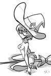  1girl ass bigdead93 breasts broom butt_crack female little_witch_academia lotte_yanson monochrome nipples nude simple_background small_breasts solo witch 