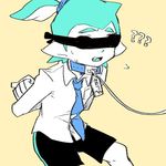 ?? bike_shorts blindfold bound bound_arms collar collared_shirt commentary_request domino_mask inkling leash lowres male_focus mask nana_(raiupika) necktie shirt solo splatoon_(series) splatoon_1 tentacle_hair topknot 