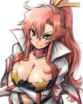  1girl 2016 amania_orz bikini_top bodysuit breasts dated female hair_ornament large_breasts long_hair long_ponytail ponytail shiny smile solo suit tengen_toppa_gurren_lagann yoko_littner 