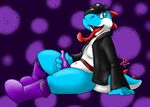  animal_genitalia anthro blue_skin clothed clothing fangs genital_slit kotetsu_rexen looking_at_viewer male mario_bros masturbation nintendo partially_clothed penis precum purple_penis scalie simple_background sitting slit solo video_games yoshi 