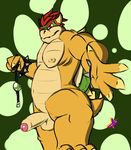  anthro ball_gag balls bowser gag half-erect humanoid_penis koopa kotetsu_rexen looking_at_viewer male mario_bros nintendo nude overweight partially_retracted_foreskin penis scalie solo standing uncut video_games 