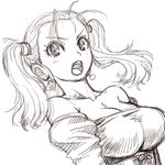  1girl amania_orz breasts dragon_quest dragon_quest_viii female jessica_albert large_breasts long_hair looking_at_viewer monochrome solo twintails 