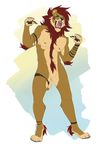  anthro compass_(artist) fangs featureless_crotch feline lion male mammal nude open_mouth smile solo standing teeth 