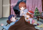  2016 2girls antenna_hair blue_hair box brown_eyes brown_hair casual child christmas christmas_tree clannad closed_eyes confetti covering_with_blanket curtains dated family finger_to_mouth from_side furukawa_nagisa gift gift_box half_updo hat merry_christmas misaki_juri multiple_girls okazaki_tomoya okazaki_ushio pantyhose pillow profile santa_hat short_hair signature sleeping snow streamers sweater_vest table tatami twitter_username 