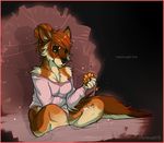  anthro canine clothed clothing compass_(artist) english_text female flower fur hair mammal plant sad sitting solo text 