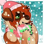  animated anthro beanie breasts canine compass_(artist) dog featureless_breasts female fur hair hat mammal open_mouth scarf smile snow solo 