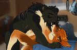 ambiguous_penetration bear canine compass_(artist) duo female inside kissing lying male male/female mammal on_back penetration scar sex slightly_chubby standanthro standing table_lotus_position tongue tongue_out 