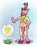  2017 animal_genitalia anthro antlers cervine fully_sheathed fur horn male mammal mostly_nude pink_fur reindeer sheath solo tempestryder 