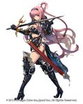  armor ass blue_eyes braid breasts cleavage covered_navel crystal_of_re:union full_body gauntlets hairband high_heels holding holding_sword holding_weapon lancelot_(crystal_of_re:union) large_breasts long_hair looking_at_viewer official_art pink_hair pyz_(cath_x_tech) sheath smile solo sword thighhighs very_long_hair weapon white_legwear 