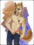  anthro canine clothed clothing compass_(artist) erection jewelry male mammal masturbation necklace precum solo tongue tongue_out 