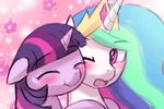  2017 animated blush duo equine female feral friendship_is_magic hair horn long_hair lumineko mammal multicolored_hair my_little_pony one_eye_closed open_mouth princess_celestia_(mlp) purple_eyes smile twilight_sparkle_(mlp) unicorn 