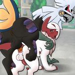  absol all_fours anal anal_penetration animal_genitalia animal_penis balls butt canine canine_penis digital_media_(artwork) duo erection from_behind_position gdelscribe knotting lonbluewolf male male/male mammal nintendo open_mouth penetration penis pok&eacute;mon sex silvally simple_background video_games 