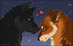  &lt;3 ambiguous_gender canine compass_(artist) duo feral fur mammal night_sky signature 