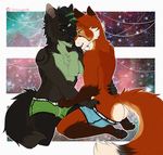  anthro briefs bulge canine clothing compass_(artist) duo fox fur hair kneeling male male/male mammal smile underwear undressing wolf 
