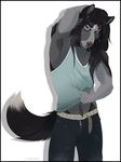  anthro armpit_hair belt canine clothed clothing compass_(artist) fur hair male mammal simple_background solo standing white_background 