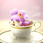  &lt;3 anthro bathing cocotama crown cute female fur hair himitsu_no_cocotama kirarise_(cocotama) lips looking_at_viewer nude one_eye_closed open_mouth purple_fur purple_hair sayunu simple_background solo tea_cup tiara tongue yellow_eyes 