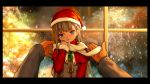  adjusting_scarf as109 blue_eyes blush capelet child christmas fur_trim hat highres looking_at_viewer parted_lips pine_tree pov santa_hat scared scarf silver_hair tree 