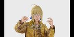  ahoge animal_print artoria_pendragon_(all) blonde_hair blue_ribbon cosplay fate_(series) glasses green_eyes hair_ribbon leopard_print looking_at_viewer namesake nanbo_ataru_(attall) parody pen-pineapple-apple-pen pikotarou pikotarou_(cosplay) pillarboxed pun ribbon saber smile solo upper_body 