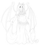  bracelet canine clothing demon female harem_girl jewelry line_art looking_at_viewer mammal simple_background skirt veil wings wolf 