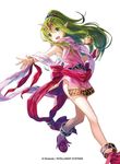  chiki company_connection copyright_name dress fire_emblem fire_emblem:_ankoku_ryuu_to_hikari_no_tsurugi fire_emblem:_monshou_no_nazo fire_emblem_cipher fuji_choko green_eyes green_hair hair_ornament jewelry long_hair mamkute official_art open_mouth pink_dress pointy_ears ponytail short_dress simple_background sleeveless smile solo white_background 