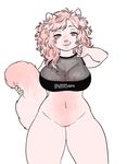  0phanim anthro belly big_breasts breasts cat clothing feline female fishnet fur hair hi_res huge_breasts looking_at_viewer mammal pussy simple_background smile solo thick_thighs wide_hips 