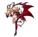  bare_shoulders blonde_hair breasts cleavage demon_tail elbow_gloves full_body fur_trim gloves granblue_fantasy hair_ornament high_heels jewelry large_breasts long_hair lord_of_vermilion lord_of_vermilion_iii milia_(lord_of_vermilion) minaba_hideo necklace open_mouth panties pointy_ears red_eyes side-tie_panties single_thighhigh single_wing smile solo tail thigh_strap thighhighs transparent_background underwear wings 