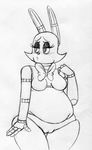  2015 animatronic anthro barely_visible_genitalia black_and_white blush bonnie_(fnaf) bow_tie breasts crossgender featureless_breasts female five_nights_at_freddy&#039;s half-closed_eyes inkyfrog lagomorph looking_away machine mammal monochrome pussy rabbit robot simple_background subtle_pussy traditional_media_(artwork) video_games white_background wide_hips 