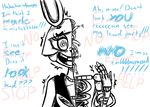  2015 animatronic anthro beckoning body_horror broken dialogue english_text exposed_endoskeleton five_nights_at_freddy&#039;s five_nights_at_freddy&#039;s_2 inkyfrog lagomorph looking_at_viewer machine male mammal nightmare_fuel open_mouth open_smile rabbit restricted_palette robot simple_background smile solo text toy_bonnie_(fnaf) video_games white_background 