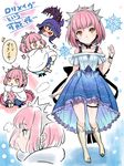  1girl blue_hair check_translation chibi cu_chulainn_alter_(fate/grand_order) fate/grand_order fate/stay_night fate_(series) highres lancer long_hair looking_at_viewer medb_(fate)_(all) medb_(fate/grand_order) pink_hair red_eyes shimo_(s_kaminaka) translation_request younger 