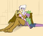  anthro anthrofied avian clothing dragon female franschesco_(artist) friendship_is_magic gilda_(mlp) gryphon mammal my_little_pony phone shorts sleeping smile spike_(mlp) 