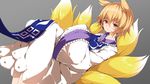  animal_ears blonde_hair blush dress short_hair tails touhou yakumo_ran yellow_eyes 