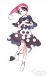  bad_id bad_twitter_id banned_artist blue_eyes blue_hair blush book doremy_sweet dress english frills full_body fur_collar hat holding holding_book jpeg_artifacts light_smile looking_at_viewer nightcap pom_pom_(clothes) short_sleeves simple_background socks solo standing standing_on_one_leg tail tapir_tail touhou twitter_username white_background yuge_mugito 
