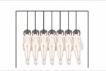  6+girls animated animated_gif artist_request asphyxiation ass back brown_hair execution from_behind hanged hanging long_hair multiple_girls newton&#039;s_cradle nude restrained rope simple_background swinging twintails white_background 