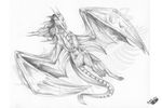  2013 claws dragon feral hair horn lying membranous_wings natoli nude smile solo traditional_media_(artwork) watermark wings 