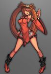  bare_shoulders boots breasts brown_eyes brown_hair china_dress chinese_clothes clyde_s detached_sleeves dress full_body guilty_gear guilty_gear_xrd hair_ornament highres kuradoberi_jam large_breasts long_hair open_mouth skirt solo very_long_hair 