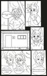  anthro bathroom black_and_white canine clothed clothing comic cub dialogue dog english_text eyes_closed fox idea kit_hawking kithawking looking_at_viewer male male/male mammal monochrome open_mouth park simple_background smile standing text thinking wagner young 