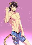  1boy abs animal_ears kaburagi_t_kotetsu looking_at_viewer male_focus muscle nipples smile tiger_&amp;_bunny 