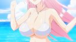  1girl aizawa_momoka bikini breasts censored cleavage female honoo_no_haramase_paidol_my_star_gakuen_z huge_breasts long_hair open_mouth outdoors pink_hair running smile solo squeez swimsuit t-rex_(animation_studio) white_bikini 