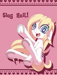  &lt;3 an-m(artist) aryanne card earhtpony fan_character female fist_bump happy heil poster siegheil sitting swastika underhoof 